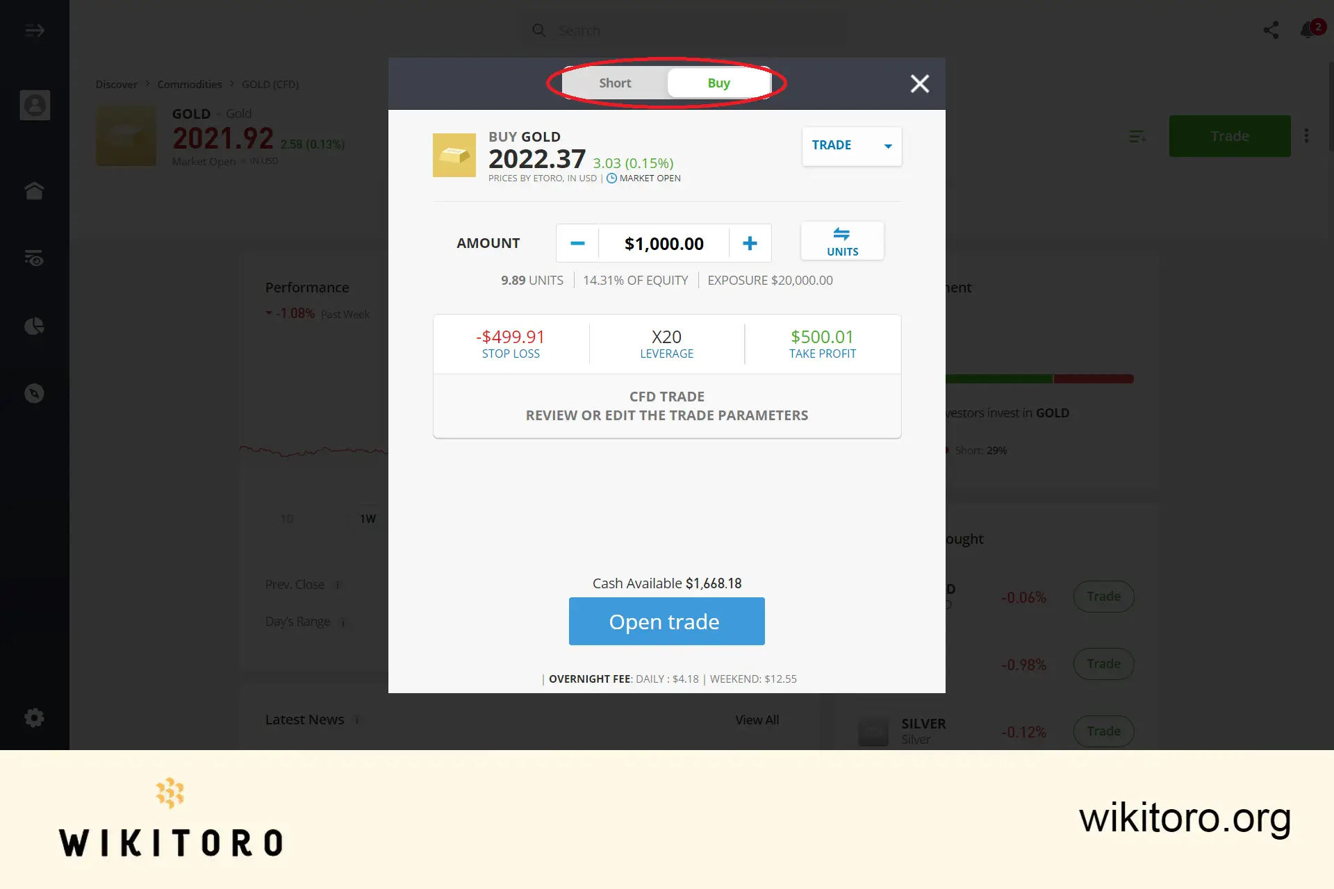 Shorting on Buying Gold on eToro