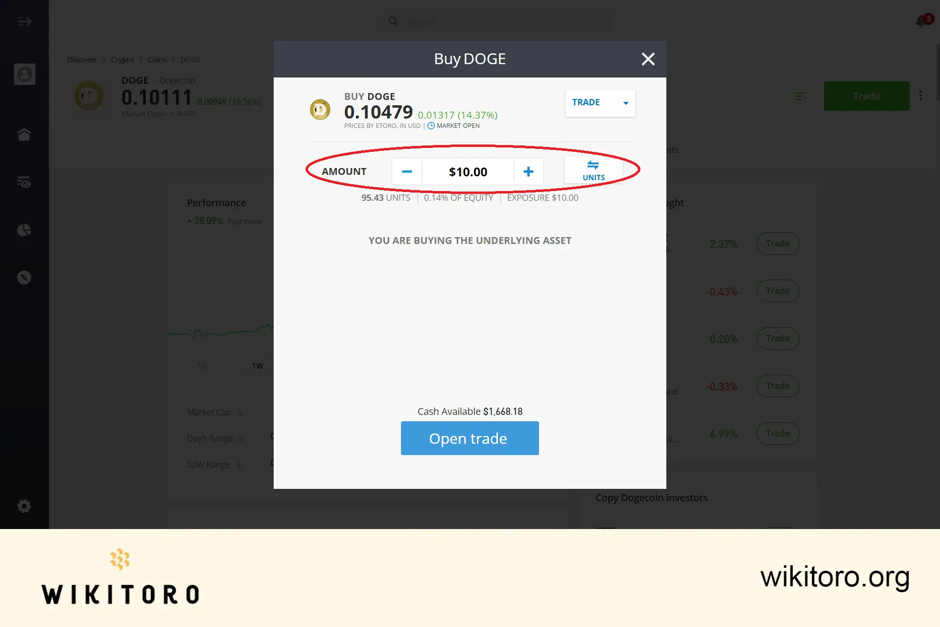 Buying dogecoin on eToro 