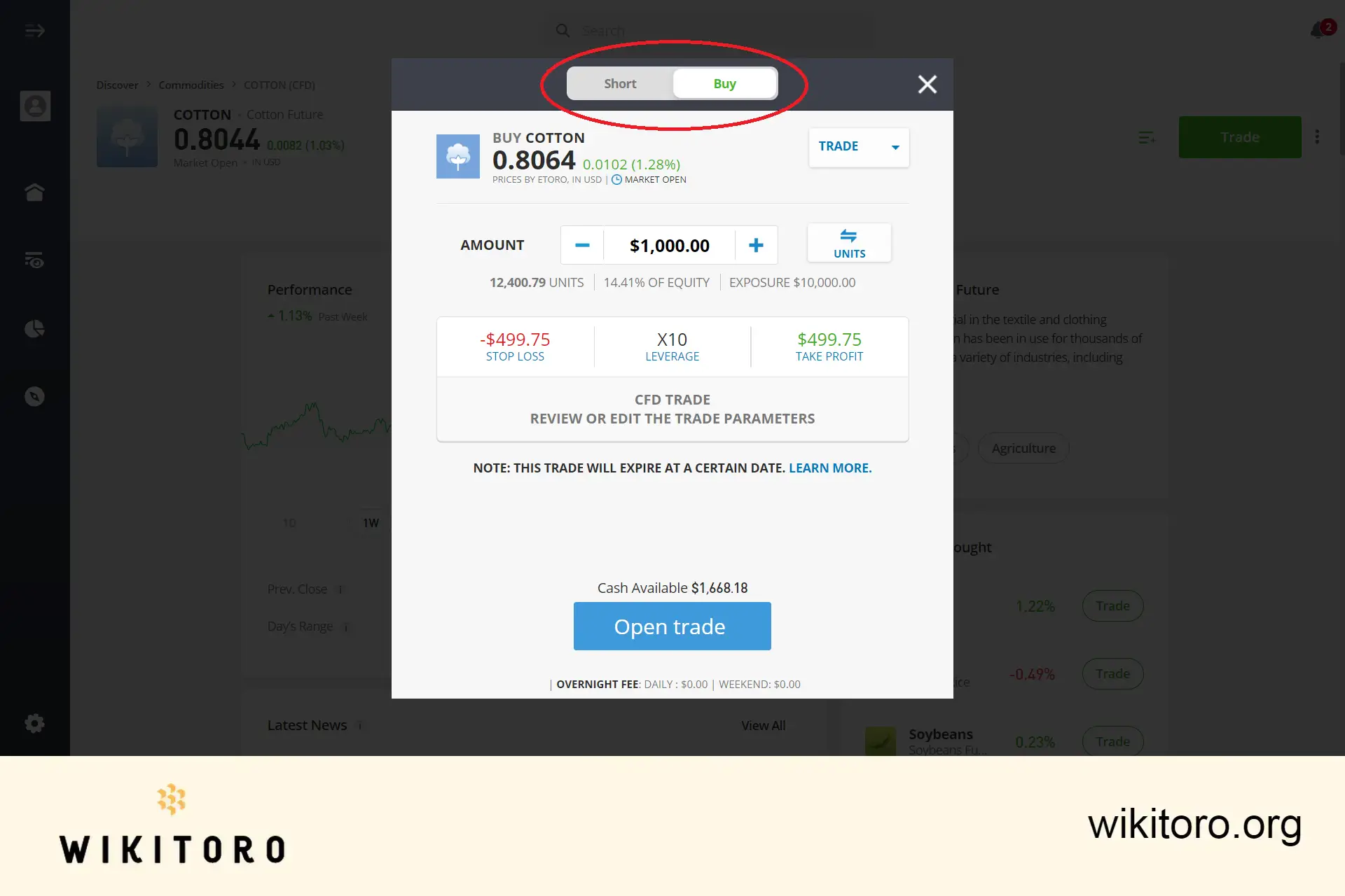 Buying cotton on eToro