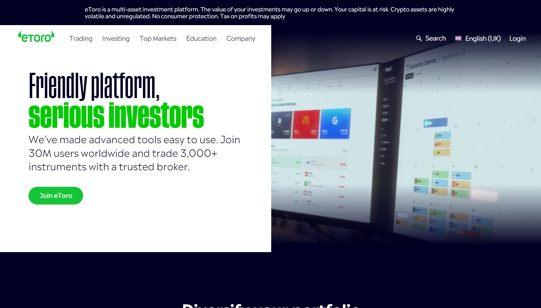 eToro homepage