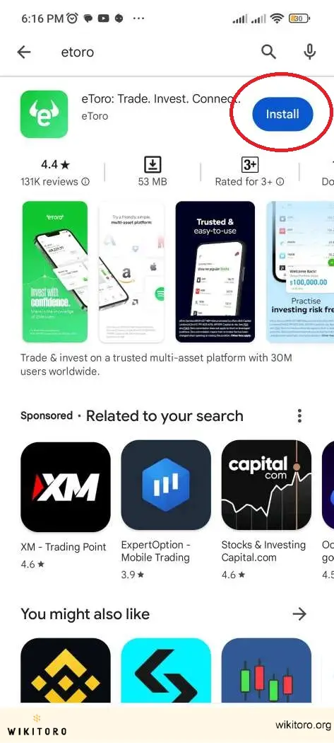 Installing eToro app on Android device